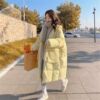 奶黄色羽绒棉服，女中长款2023冬季韩版宽松棉衣，加厚保暖外套潮