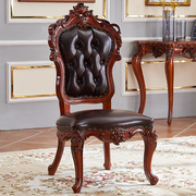 欧式餐椅美式复古橡胶木做旧椅子实木雕花靠背酒店椅家用书椅