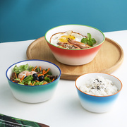 釉下彩色碗韩式家用创意陶瓷大碗汤面碗家庭餐具区分一人一色饭碗