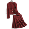 复古红色小香新年两件套装裙女2023秋冬西装，百褶裙短裙m399