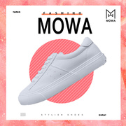 mowa墨瓦网红小白鞋，平底女鞋纯白纯皮休闲鞋，百搭软底板鞋系带dna