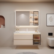 奶油风陶瓷一体盆浴室柜，组合家用洗手盆洗脸台盆洗漱台卫浴柜