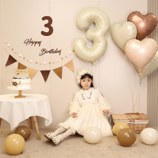 网红奶油数字气球生日周岁，儿童男女孩宝宝，派对装饰场景背景墙布置