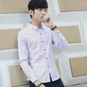 男士长袖衬衫韩版青年，条纹衬衣商务休闲上衣，时尚百搭学生打底寸衫