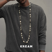kream加长可叠戴黑白透明拼接珍珠，项链嘻哈男女同款毛衣链ins