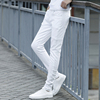 韩版白色裤子男小脚，裤潮流休闲牛仔裤，弹力男士修身型长裤