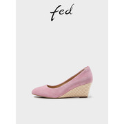 fed坡跟高跟鞋2023年春季女鞋，浅口法式粉色单鞋r0225-yac030