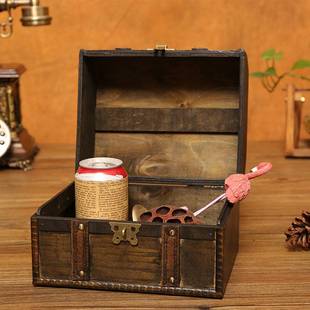 适用于复古木质带锁收纳盒首饰化妆品储物盒收藏小木箱木盒钥匙密