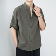 亚麻衬衫男短袖白衬衣(白衬衣，)宽松中国风夏季棉麻，休闲外套男装七分袖上衣