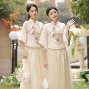 中式伴娘服女冬季2023汉服姐妹装结婚礼服小个子旗袍伴娘团裙