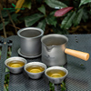 必唯纯钛户外旅行茶具套装露营公道杯单层煮咖啡杯防烫泡茶器茶壶