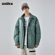 guuka豆绿色假两件衬衫棉衣，男冬季户外山系加厚棉服外套宽松