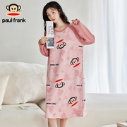 大嘴猴paulfrank带胸垫家居服女秋季长裙可外穿纯棉女士休闲睡裙