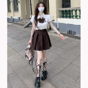 学院风学姐jk制服校服套装，女夏泡泡短袖收腰衬衫+百褶短裙两件套