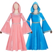 万圣节cos欧洲中世纪服装粉色，蓝色宫廷长裙茶话会公主礼服金丝绒