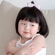 宝宝假发女儿童网l红可爱短发蓬松自然空气齐刘海拍照周岁整顶发