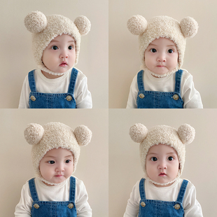 宝宝帽子秋冬季可爱超萌球球婴幼儿童护耳帽保暖毛绒帽(毛绒帽)男女童套头