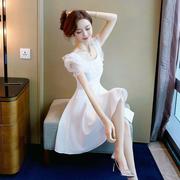 仙女裙子短款女2023年夏季气质小个子白色蕾丝礼服连衣裙