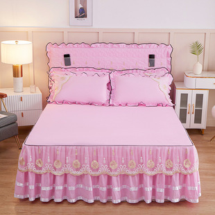 4SZ0韩版床裙床罩磨毛纯色蕾丝床垫套单件婚庆公主床单1.8米！