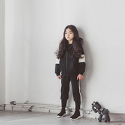 韩版童装女童时尚潮运动套装，中大儿童加绒加厚连帽卫衣长裤两件套