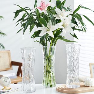 两件套网红特大号玻璃花瓶，透明水养富贵竹花瓶客厅，落地插花瓶