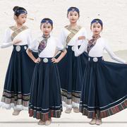 儿童藏族舞蹈服装女童大摆裙，课堂练习裙民族半身裙，少儿藏族表演服