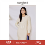 赫本猫联名Goodland美地女装2023冬季含羊毛钉珠长款针织衫