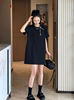 欧货2024夏黑色(夏黑色，)太空棉t恤连衣裙女小众，设计感宽松中长款裙子