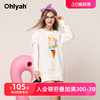 ohlyah品牌韩版圆领中长款卫衣女装，宽松显瘦个性印花长袖溜肩慵懒