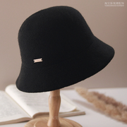 羊毛针织渔夫帽女加厚保暖休闲百搭纯色帽子，冬季盆帽显脸小黑色帽