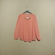 外贸原单甜美日系vintage纯色，圆领雪纺衬衫，女长袖小众设计感上衣