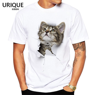 3D立体逼真萌猫咪莫代尔T恤男动物图案印花短袖个性情侣装亲子装
