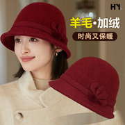 羊毛呢妈妈帽气质潮流中年女秋冬季韩版时尚洋气中老年人帽子