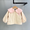 韩国童装秋女童宝宝，柔软粉色大翻领，休闲外套甜美洋气夹克