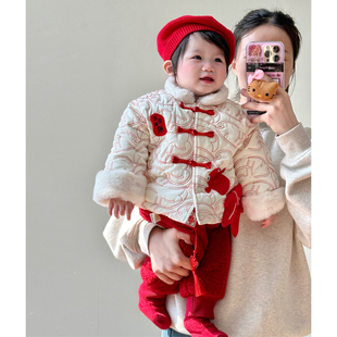 婴儿冬装棉衣儿童新年装刺绣棉服男女宝宝过年衣服外出拜年服套装