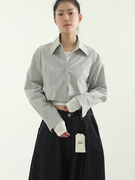 韩国pure cotton cropped shirt纯棉短款露脐衬衫百搭长袖女