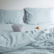 定制苏抚天蓝色进口原料亚麻四件套床上用品纯色被套床品棉麻床单