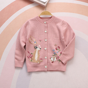 绒花糖儿童羊绒衫卡通刺绣，毛衣女童圆领，小宝宝加厚针织开衫外套