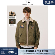 teenieweenie小熊男装棉服冬季拼接仿羊羔毛潮流(毛，潮流)机车外套