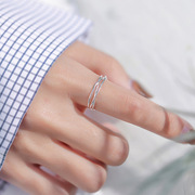 线条交叉开口戒指简约电镀纯银食指戒子韩版女时尚小众网红首饰品