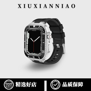 适用applewatch9表壳一体金属表带苹果手表表带iwatch改装表壳，s8654高级se代夏季保护套男款女款绿水s7鬼