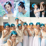 蓝色羽毛唯美新娘发饰儿童发夹，芭蕾舞小天鹅舞台，表演头饰边夹顶夹