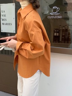 显白橘色衬衫女2024大码设计感小众百搭宽松休闲长袖衬衣外套