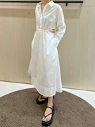 原c&s女装设计款，腰间镂空缩褶长袖白色连衣裙秋装