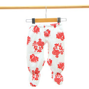 新生儿棉裤冬季0-2月婴儿系带幼儿，护肚连包脚开档加厚带脚红裤子