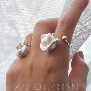 xii原创设计超大巴洛克淡水珍珠，戒指可调节925纯银指环小众男女