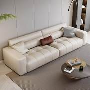 奶油风钢琴键真皮沙发意式极简小户型直排客厅，沙发现代简约皮艺