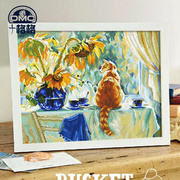 精准印花dmc十字绣 创意抽象动物花卉 客厅挂画 油画猫与向日葵