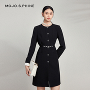 MOJO设计感经典小黑裙2024年早春法式赫本收腰显瘦气质连衣裙
