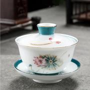 青花瓷三才盖碗茶杯单个家用功夫茶具中式冲泡茶器陶瓷茶碗三炮台